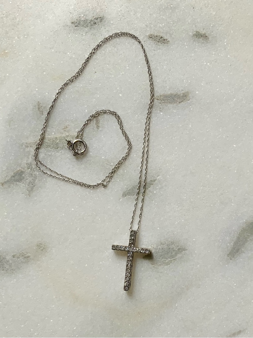 JTV Genuine 10K White Gold Sparkling Cross Pendant 18”Necklace- NWOT
